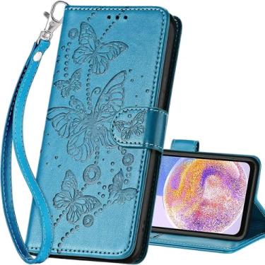 Imagem de SASYMALY Capa carteira para Samsung Galaxy A23 5G, capa flip com suporte para mulheres e homens, capa de telefone de couro PU adequada para Samsung Galaxy A23 5G [Azul-borboleta]