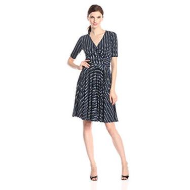 Imagem de Donna Morgan Vestido feminino estampado com manga de cotovelo, Preto/azul, 38