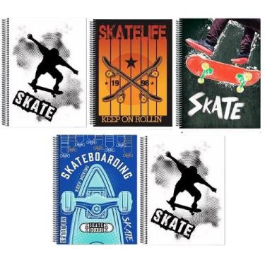 Imagem de Kit 5 Caderno Skate 96 Folhas Arame Capa Dura Reforçado - Maxima cader