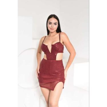 Imagem de Vestido Curto em Paetê Decote V Entalhado Cavado na Cintura - luh may,