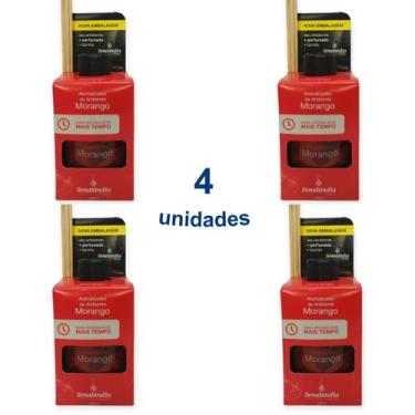 Imagem de Kit 4 Aromatizador de Ambiente Morango 280ml Difusor Aromas Vareta Sen