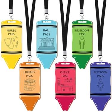 Imagem de Sabary Conjunto de 6 conjuntos de correias e passes escolares de madeira inquebráveis para salas de aula, banheiro, biblioteca, escritório e escola de enfermagem, presente (giz de cera)