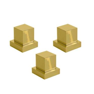 Imagem de Kit 03 Acabamentos Registro Volante Quadrado Metal Dourado - Montelar 
