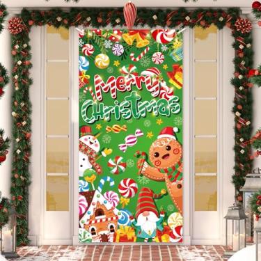 Imagem de HOWAF Capa de porta de decorações de Natal de hortelã, faixa de porta de doces de hortelã feliz natal para decoração de porta de entrada de Natal, placa de boas-vindas de doces de Natal para decoração de porta da frente adereços de fotos
