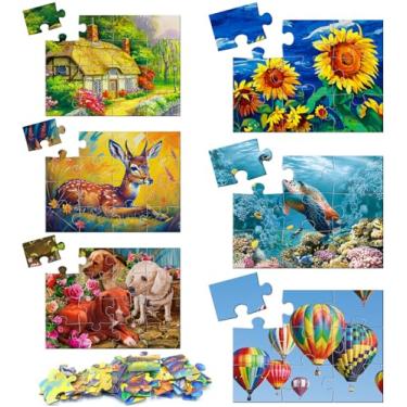 Imagem de 6 pacotes de quebra-cabeças grandes para idosos idosos 9 e 16 peças, atividades de demência para idosos e Alzheimer, produto jogo de memória cognitiva 12,5 x 23,5 cm