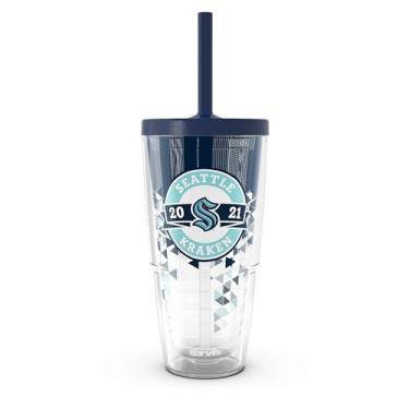 Imagem de Tervis NHL Seattle Kraken - Copo de viagem com isolamento térmico de parede dupla Shatter Made in USA mantém as bebidas frias e quentes, 680 g com tampa de palha, clássico
