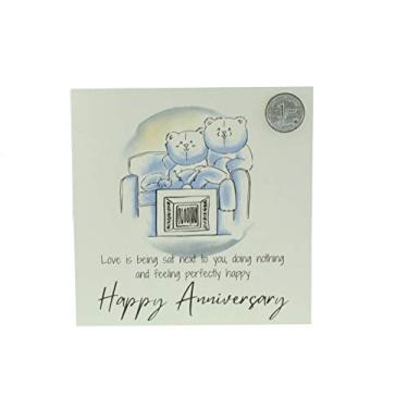 Imagem de Pirantin Cute 1st Anniversary Card, Relaxed Bears – Free Metal 1st Anniversary Love Token Gift (gc-annitv01)