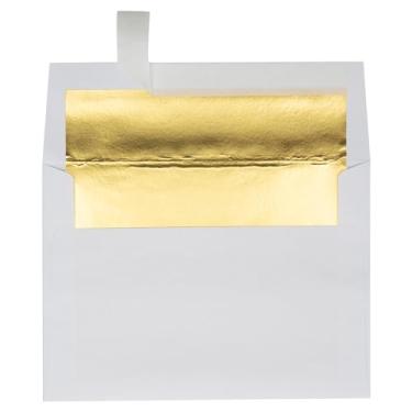 Imagem de Envelopes de convite LUXPaper A7 forrados com folha | Descasque e pressione | 13,5 cm x 19,2 cm | Branco com forro LUX dourado | Texto de 27 kg | 250 Qtd