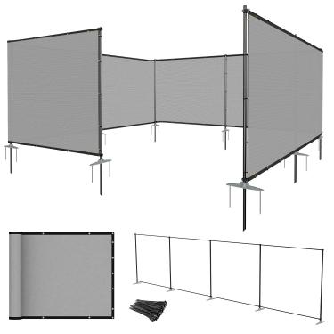 Imagem de E&K 6'x24' Cerca de tela de privacidade externa independente quintal pátio privacidade piscina jardim cerca de cachorro com postes de ferro e trilhos (cinza claro)
