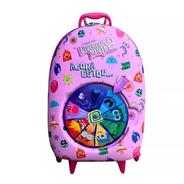 Imagem de Mala Infantil Escolar Divertida Mente Roleta Rosa 3D com Rodas Triplas 3862BM24 - Diplomata