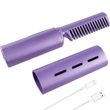 Imagem de Pente alisador de cabelo com tela 4000 mAh Pente de alisamento elétrico recarregável 3 escovas de alisamento de cabelo de temperatura ajustável antiqueimadura/144 (Roxo)