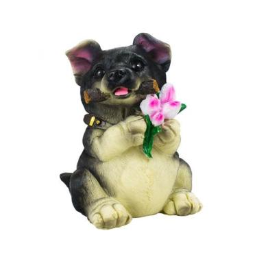 Imagem de Cachorro Bege ou Preto Segurando Flores 12.5cm Resina Animais - tasco,