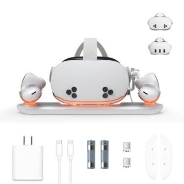 Imagem de Charging Dock for Meta Quest 3S/Quest 3 with USB-C Charger, VR Magnetic Charging Station for Oculus Quest 3S with LED Indicator, 2 Rechargeable Batteries and Cable (Quest 3S with Adapter)