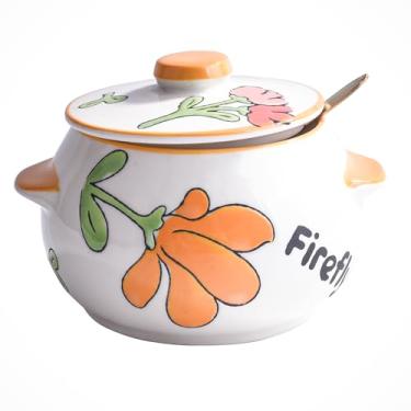 Imagem de Açucareiro de cerâmica com tampa e colher Recipiente de tempero de porcelana para sal e especiarias 430 g motivo floral (hs)