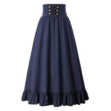 Imagem de Vestido feminino medieval retrô evasê fantasia de palco literário Halloween saia rodada cintura alta, A, 4G