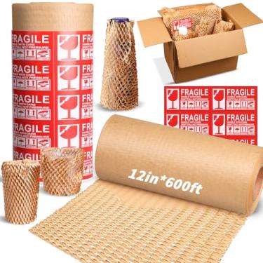 Imagem de Oleitodh papel de embalagem em favo de mel 12 "x 600', 6 unidades de envoltório de amortecimento de bolhas para embalagem/envio/movimentação, papel de embalagem de bolhas ecológico para