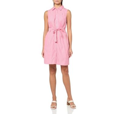 Imagem de Tommy Hilfiger Vestido feminino sem mangas com laço, Roseta/branco brilhante, 40