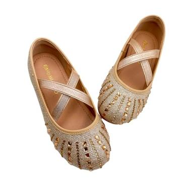 Imagem de HYHFM Sapato social feminino Mary Jane com strass sem cadarço para festa de casamento, Natal (criança pequena/criança grande), Dourado, 15