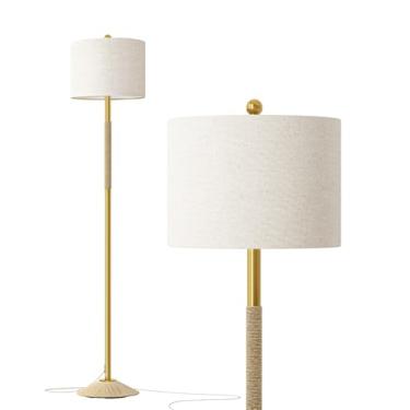 Imagem de Oneach Luminária De Chão Moderna De 63” Para Sala De Estar, Luminária De Pé Boho Dourada Com Design De Corda Exclusivo, Interruptor Giratório, Luminárias Altas De Fazenda Para Quarto, Escritório, Sa
