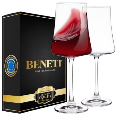 Imagem de BENETI requintado conjunto de 2 taças de vinho | feito à mão na europa | Conjunto de taça de vinho de haste longa vermelha e branca de cristal premium de 15 onças com formato moderno exclusi