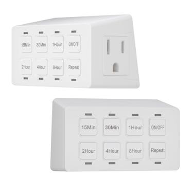Imagem de TG Temporizador De Contagem Regressiva Interna De 8 Horas, Temporizador Para Tomadas Elétricas, 15-30 Min 1-2-4-8 Horas, Para Ventiladores Ou Luzes, 1/4 Hp, Pacote Com 2