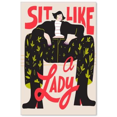 Imagem de Arte de parede feminista funky vintage moderno igualdade direitos pôster moderno feminino sentado como uma senhora impressões para sala de estar dormitório quarto decoração de parede 40 x 61 cm sem