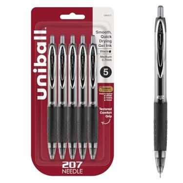 Imagem de Uniball 207 Canetas de gel retráteis com agulha, ponta média (0,7 mm), preta, pacote com 5