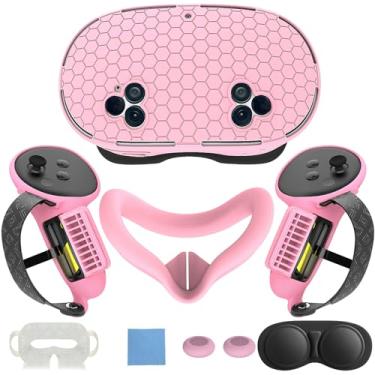 Imagem de 7 in 1 Silicone Cover Set Compatible with Meta Quest 3S, VR Accessories for Oculus/Meta Quest 3S Skins and Wraps, Includes Controller Grips Cover, Face Cover, Lens Protector Cover_(Honeycomb-Pink)