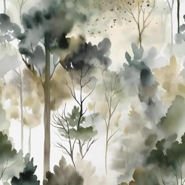 Imagem de Papel de parede florestal descasque e cole vintage boho branco floral papel de parede folha verde impermeável autoadesivo cobertura de parede para quarto bancada armário de mesa 44 cm x 998 cm