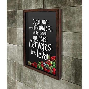 Imagem de Quadro Porta Tampinhas   Com quem andas  - Quadro Novo, Marrom, 45x63