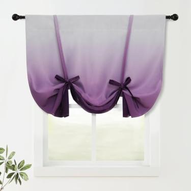 Imagem de COSVIYA Cortinas 100% blecaute ombré roxas ajustáveis para cozinha, isolamento térmico, escurecimento de quarto, sanefa de varão, balão, persiana romana para janela pequena, 122 cm C x 86 cm L, 1