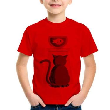 Imagem de Camiseta Infantil Gato e Aquário - Foca na Moda, Vermelho, 8