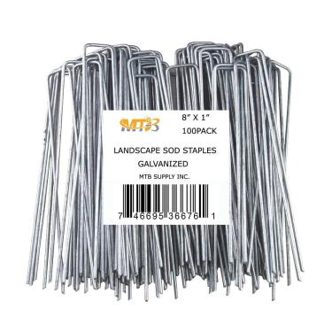 Imagem de MTB Garden Pacote com 100, 20 cm, 11 GA (0,3 cm), grampos de paisagem, estacas de jardim, pinos de rede para cerca, pontas de solo, cobertura de grama, pinos de tecido, galvanizados antiferrugem
