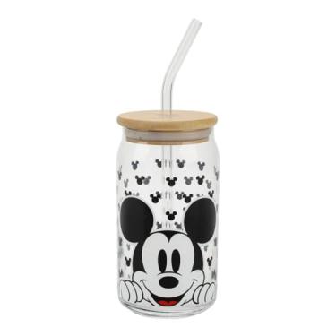 Imagem de Bioworld garrafa de vidro disney mickey mouse big face de 15 onças com canudo e tampa