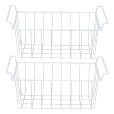 Imagem de Freezer cesto arame de aço de revestimento de revestimento salvamento de salvamento multifuncional Organizador de congelador para armazenamento de alimentos para geladeira Prática (Branco)