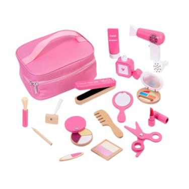 Imagem de menolana Conjunto de brinquedos de maquiagem de madeira finge fingir brincar de vestir kit de maquiagem espelho fingir maquiagem para crianças de crianças de 3