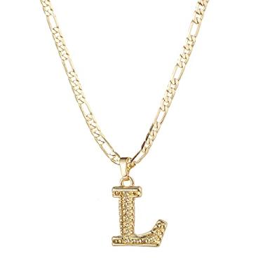 Imagem de kelistom Colar com inicial para mulheres, homens, meninas, meninos, meninos, gótico, banhado a ouro 14K, colar com pingente de 26 letras, corrente fígaro com clipe de papel com extensão, Cobre,