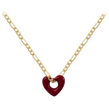 Imagem de Lindo colar de gargantilha de coração esmaltado vermelho banhado a ouro 14K para mulheres, minimalista, delicado, coração vazado, pingente de amor, corrente ajustável, joias modernas, presentes para