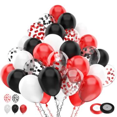 Imagem de 100 balões de látex vermelho, preto, branco, com 30 cm, vermelho, preto, glitter, confetes, aniversário, casamento, chá de bebê, formatura, cartões de pôquer, conjunto de balões de festa vermelho e
