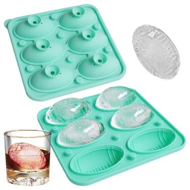 Imagem de Zorazio Pacote com 2 bandejas para cubos de gelo de futebol, molde de silicone para cubos de gelo, bandeja grande para cubos de gelo com tampa para uísque, coquetéis, futebol