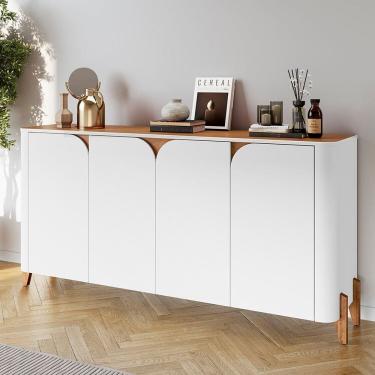 Imagem de Buffet 165cm 4 Portas Pés de Madeira Maciça Memphis Branco/Cedro