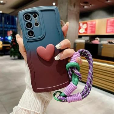 Imagem de MVVKKY Para Samsung S24 Plus Gradient Love Wave Border Case Capa com Alça de Pulso (Para Samsung S24 Plus/Azul VinhoVermelho)