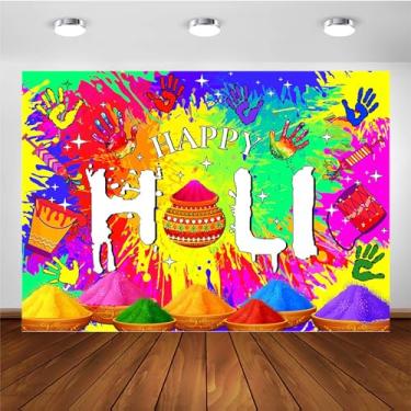 Imagem de Avezano Happy Holi Pano de fundo indiano colorido grafite holi decorações de festa festival hindu de cores fundo colorido pintura colorida faixa de festa tradicional hindu (2,4 x 1,8 m)