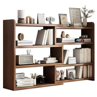 Imagem de ELQ Estante horizontal de madeira prateleira aberta estante baixa estante retrátil de madeira maciça prateleira de armazenamento de mesa pequena prateleira de escritório nogueira, esticável 60 ~ 110
