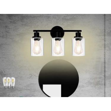 Imagem de Ldeco Luminárias De Banheiro Com 3 Lâmpadas (Inclusas), Luzes Penteadeira Pretas Cúpula Vidro Transparente, Arandelas Parede Modernas Para Espelho, Quarto, Sala Estar, Armário Corredor, Varanda, Bas