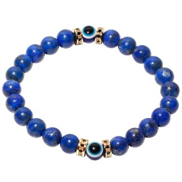 Imagem de Jewever Pulseiras de lápis-lazúli real com contas de olho turco stretch lascas lascadas pulseira de Reiki para mulheres e homens, pulseira masculina positividade da sorte, 7, Pedra, Lápis-lazúli