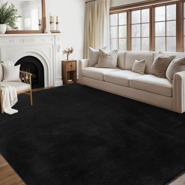 Imagem de COZYLOOM Tapete de área lavável, 20 x 25 cm, moderno, minimalista, preto, com suporte antiderrapante, tapete macio e fofo para sala de estar, tapete felpudo dobrável para quarto de bebê