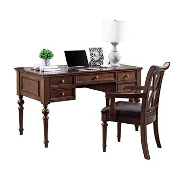 Imagem de AKALNNB Escrivaninha de PC estilo country PC mesa de escrita doméstica com 4 gavetas de armazenamento e gaveta de teclado estilo simples sala de estudo estação de trabalho, mesas de escritório marrom