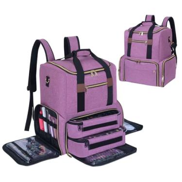 Imagem de UOZL Mochila organizadora de esmalte com capacidade para 80 garrafas e uma luminária de unhas com 2 estojos removíveis, bolsa de armazenamento, estojo de viagem profissional para manicure, Roxa