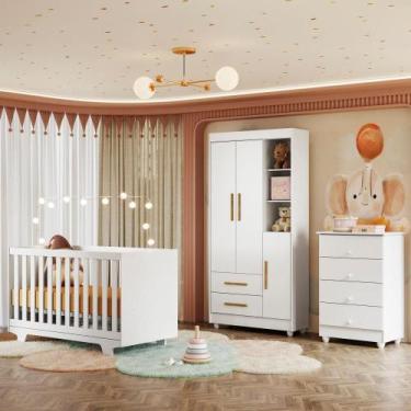 Imagem de Quarto de Bebê Completo 100% MDF com Cômoda Berço e Guarda Roupa 1 MDF